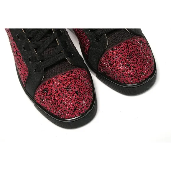 Christian Louboutin Red Black Louis Junior Spikes Sneaker Shoes - Picture 4 of 8